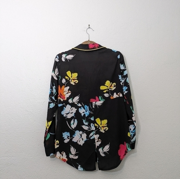 Joseph Ribkoff Black-Multi color floral button up blouse button down shirt size - Picture 2 of 5